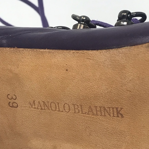 Manolo Blahnik Leather Lace Up Heels with Calf Fur - Picture 7 of 7